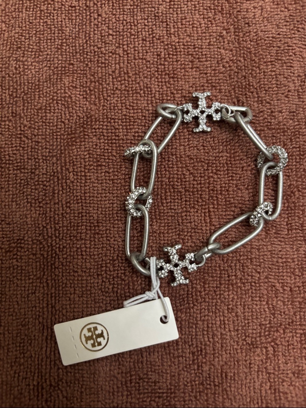 Tory Burch Silver Crystal-Embellished Link Bracelet - Picture 2 of 4